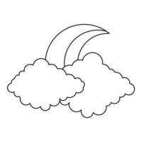 Moon and cloud icon, outline style. vector