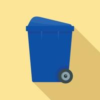 Blue garbage box icon, flat style vector