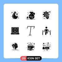 9 Creative Icons Modern Signs and Symbols of exercise font development shield laptop Editable Vector Design Elements