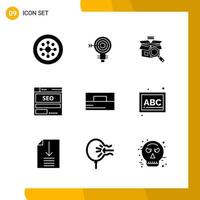 9 Icon Set Solid Style Icon Pack Glyph Symbols isolated on White Backgound for Responsive Website Designing Creative Black Icon vector background