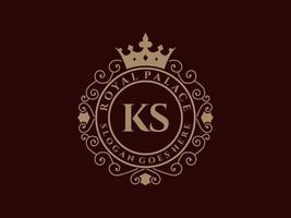 Letter KS Antique royal luxury victorian logo with ornamental frame. vector