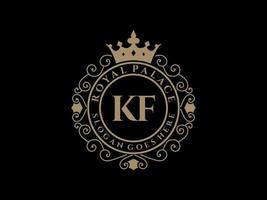 Letter KF Antique royal luxury victorian logo with ornamental frame. vector