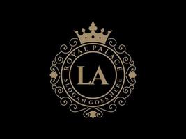 Letter LA Antique royal luxury victorian logo with ornamental frame. vector