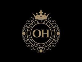 Letter OH Antique royal luxury victorian logo with ornamental frame. vector