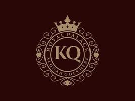 letra kq logotipo victoriano de lujo real antiguo con marco ornamental. vector