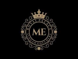 Letter ME Antique royal luxury victorian logo with ornamental frame. vector