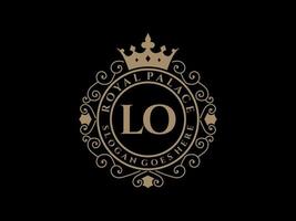 Letter LO Antique royal luxury victorian logo with ornamental frame. vector