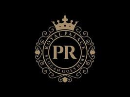 Letter PR Antique royal luxury victorian logo with ornamental frame. vector