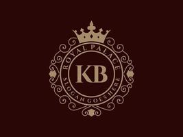 letra kb logotipo victoriano de lujo real antiguo con marco ornamental. vector