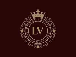 letra lv logotipo victoriano de lujo real antiguo con marco ornamental. vector