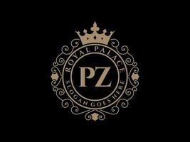 Letter PZ Antique royal luxury victorian logo with ornamental frame. vector