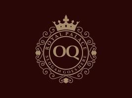 Letter OQ Antique royal luxury victorian logo with ornamental frame. vector