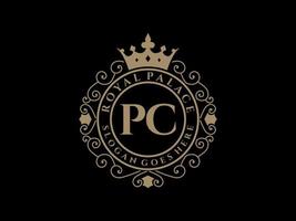 Letter PC Antique royal luxury victorian logo with ornamental frame. vector
