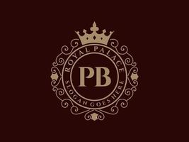 Letter PB Antique royal luxury victorian logo with ornamental frame. vector