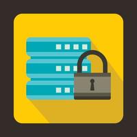 Database with padlock icon, flat style vector