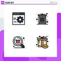 Mobile Interface Filledline Flat Color Set of 4 Pictograms of browser buy development dustbin search Editable Vector Design Elements