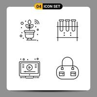 4 Black Icon Pack Outline Symbols Signs for Responsive designs on white background 4 Icons Set Creative Black Icon vector background