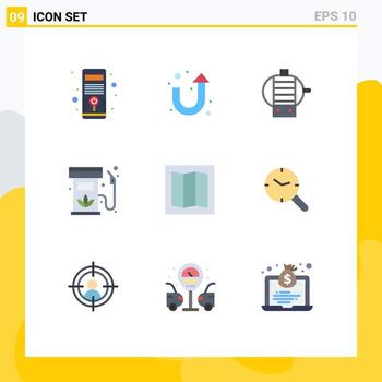 User Interface Pack of 9 Basic Flat Colors of research map engine layout gas Editable Vector Design Elements