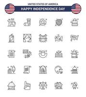 25 USA Line Pack of Independence Day Signs and Symbols of packages bag donut shield american Editable USA Day Vector Design Elements