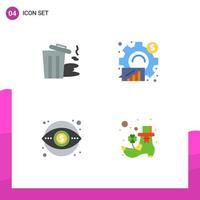 grupo de 4 iconos planos, signos y símbolos para el medio ambiente, negocios, basura, negocios, marketing, elementos de diseño vectorial editables vector