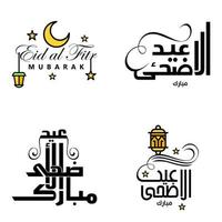 paquete de caligrafía de venta eid de 4 letras decorativas escritas a mano estrellas lámpara de luna aislada sobre fondo blanco vector