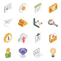 paquete de iconos isométricos de negocios y análisis vector