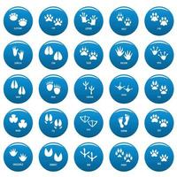 Animal footprint vector icons set blue, simple style