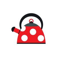 Red polka dot tea pot icon, flat style vector