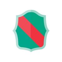 Green shield with red stripe icon, flat style vector