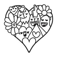 Heart doodle Cute Valentine Coloring Page vector