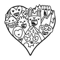 Heart Doodle Cute Valentine Coloring Page vector