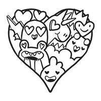 Heart doodle Cute Valentine Coloring Page vector