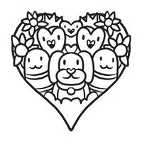 Heart doodle Cute Valentine Coloring Page vector