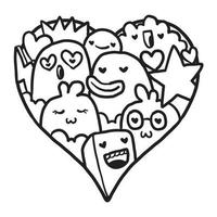 Heart Doodle Cute Valentine Coloring Page vector