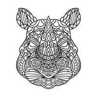 Rhino Animal Doodle Pattern Coloring Page vector