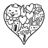 Heart Doodle Cute valentine Coloring Page vector