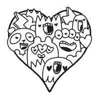 Heart doodle Cute Valentine Coloring Page vector