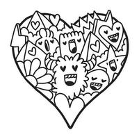 Heart Doodle Cute Valentine Coloring Page vector