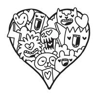 Heart Doodle Cute Valentine Coloring Page vector