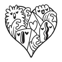 Heart doodle Cute Valentine Coloring Page vector