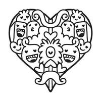 Heart Doodle Cute valentine Coloring Page vector