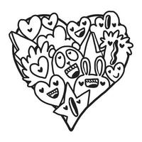 Heart Doodle Cute valentine coloring page vector