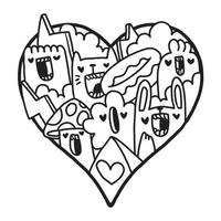 Heart Doodle Cute Valentine Coloring Page vector