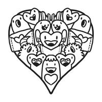 Heart doodle Cute Valentine Coloring Page vector