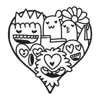 Heart Doodle Cute Valentine Coloring Page vector