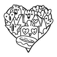 Heart Doodle Cute valentine coloring page vector