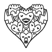 Heart Doodle Cute valentine coloring page vector