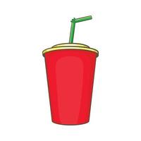 Plastic cup with straw icon, cartoon style vector