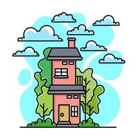 illustration of a house with clouds vector