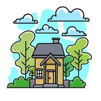 illustration of a house with clouds vector